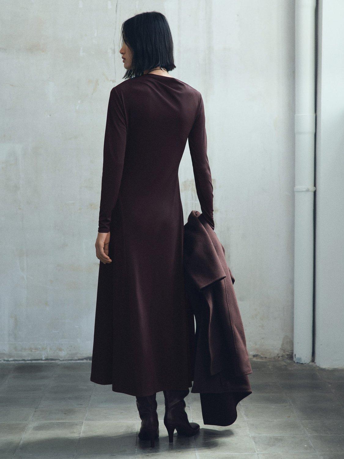 Product image 4 of 7, which shows Mango Celina Asymmetric Midi Dress, Brown, 10