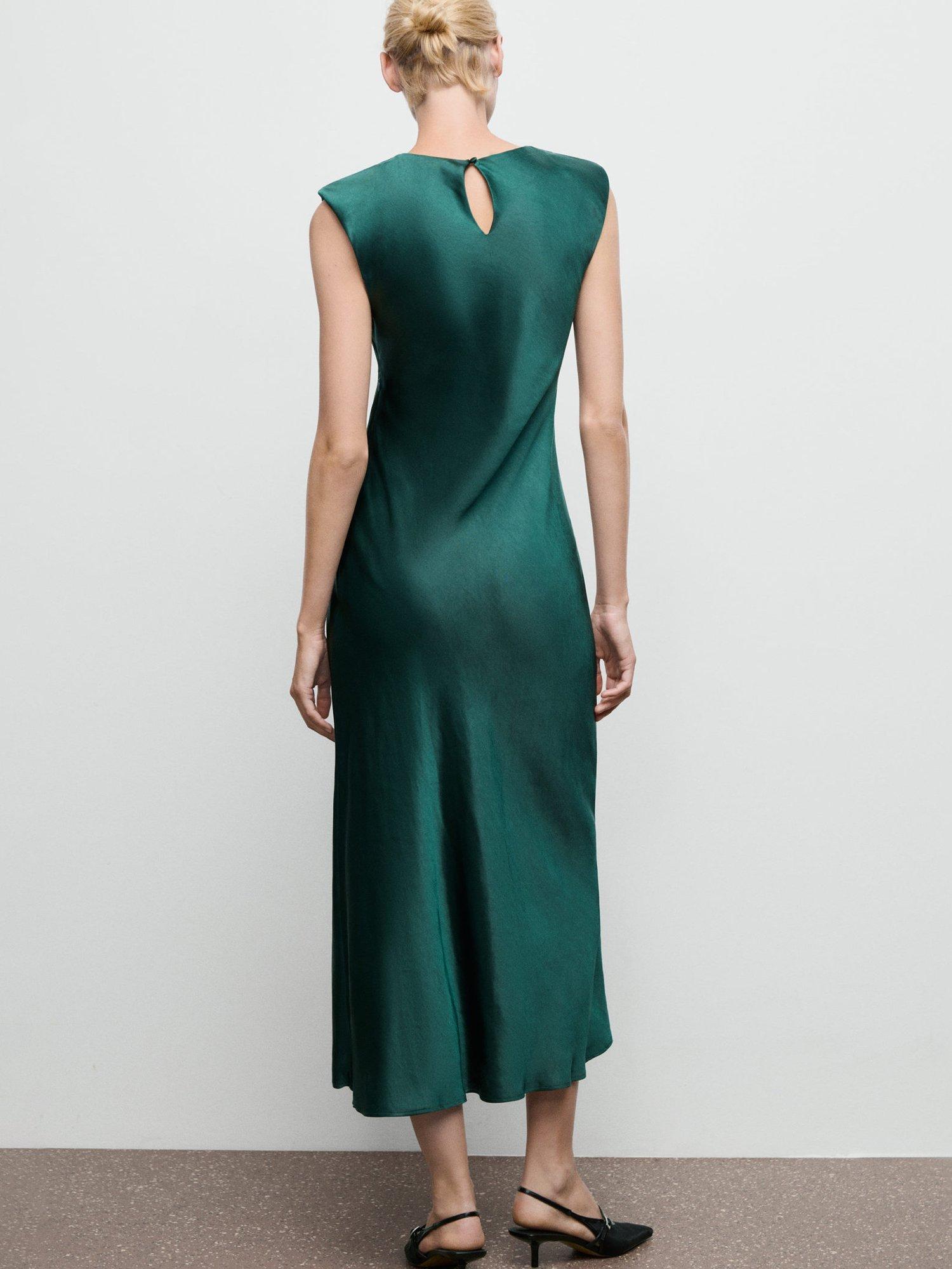 Product image 4 of 11, which shows Mango Gante Satin Midi Dress, Green, 6
