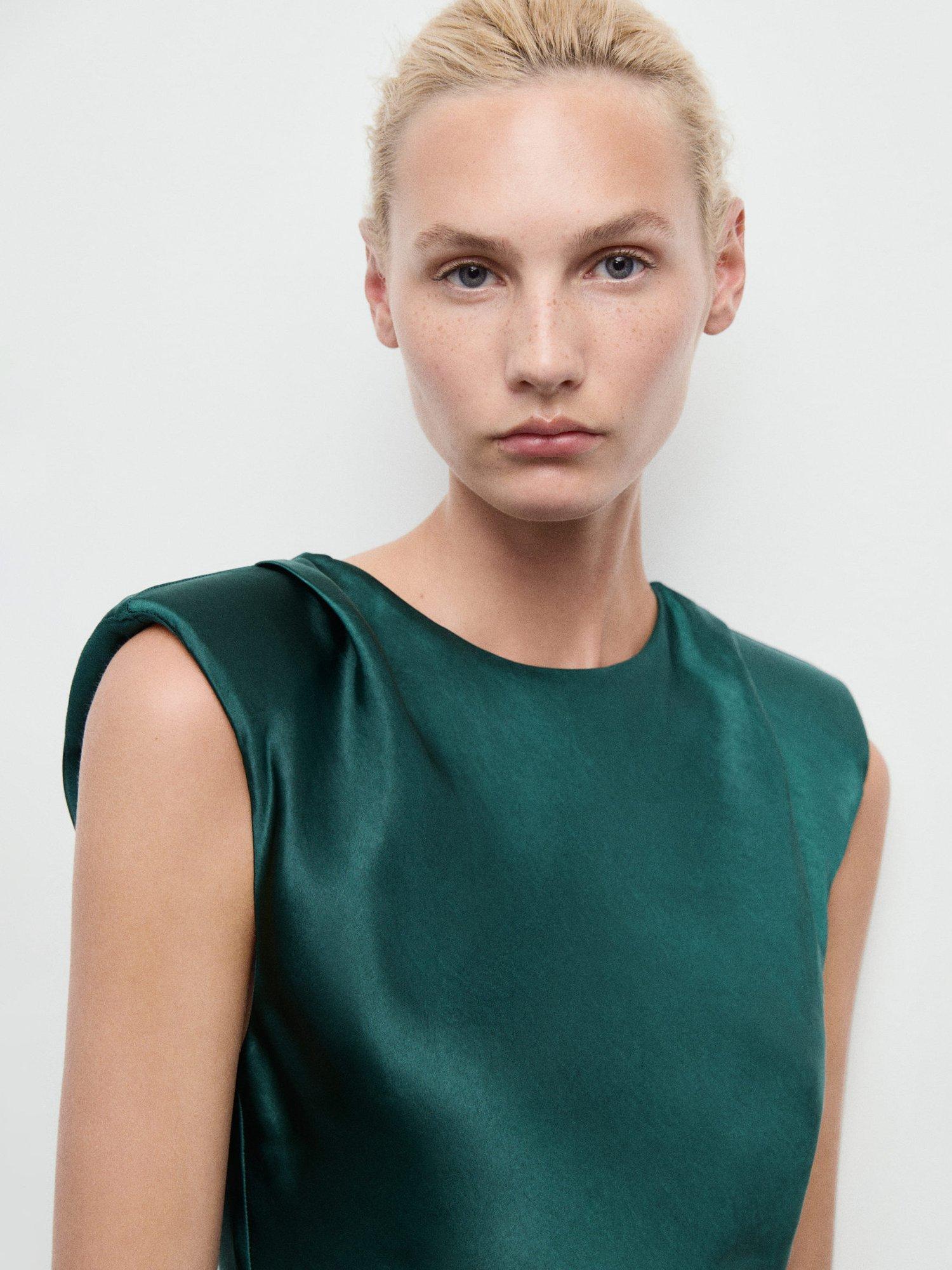 Product image 6 of 11, which shows Mango Gante Satin Midi Dress, Green, 6