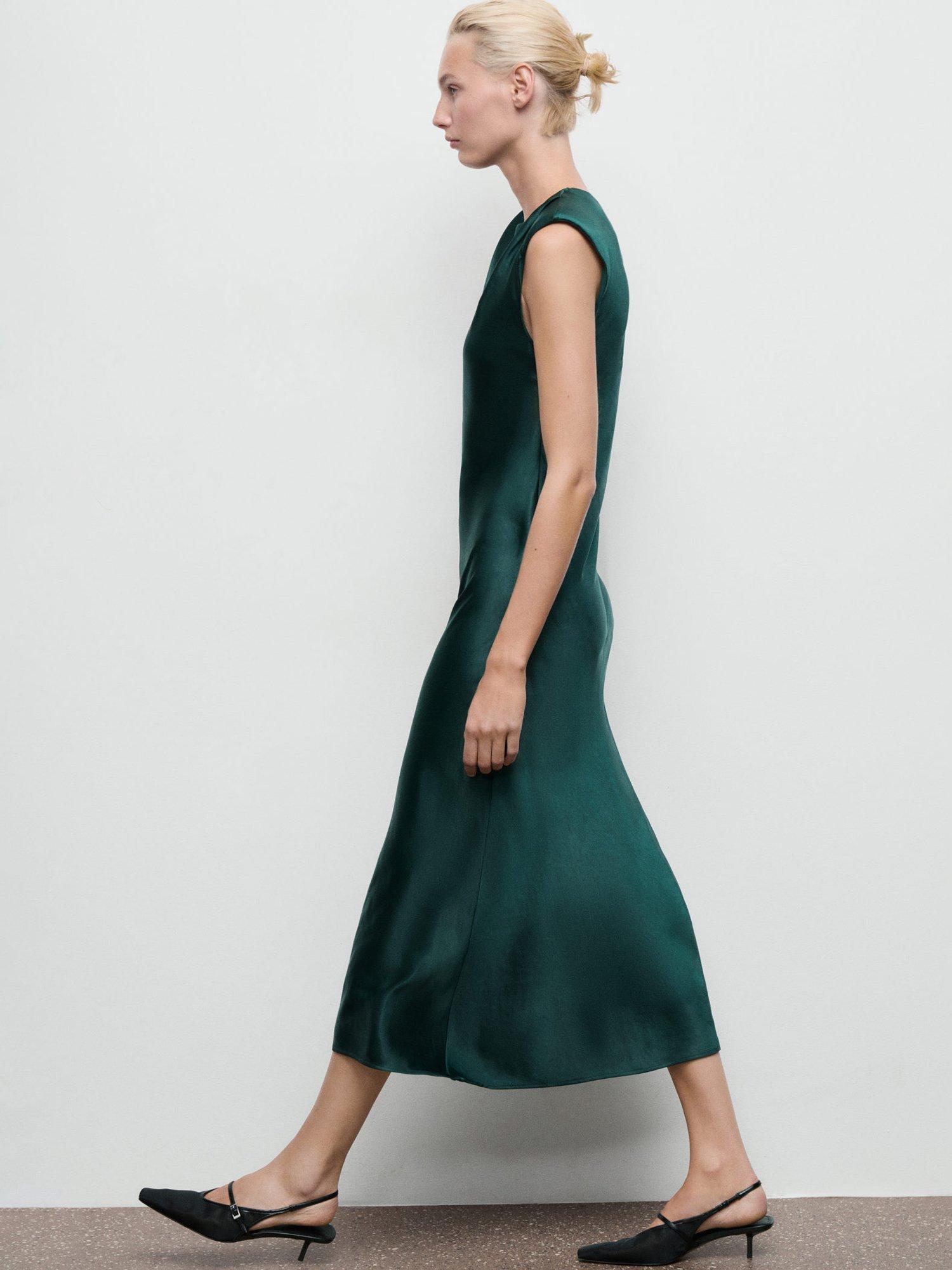 Product image 7 of 11, which shows Mango Gante Satin Midi Dress, Green, 6