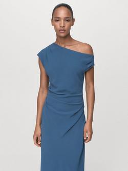 Mango Gloria Ruched Asymmetrical Midi Dress, Medium Blue