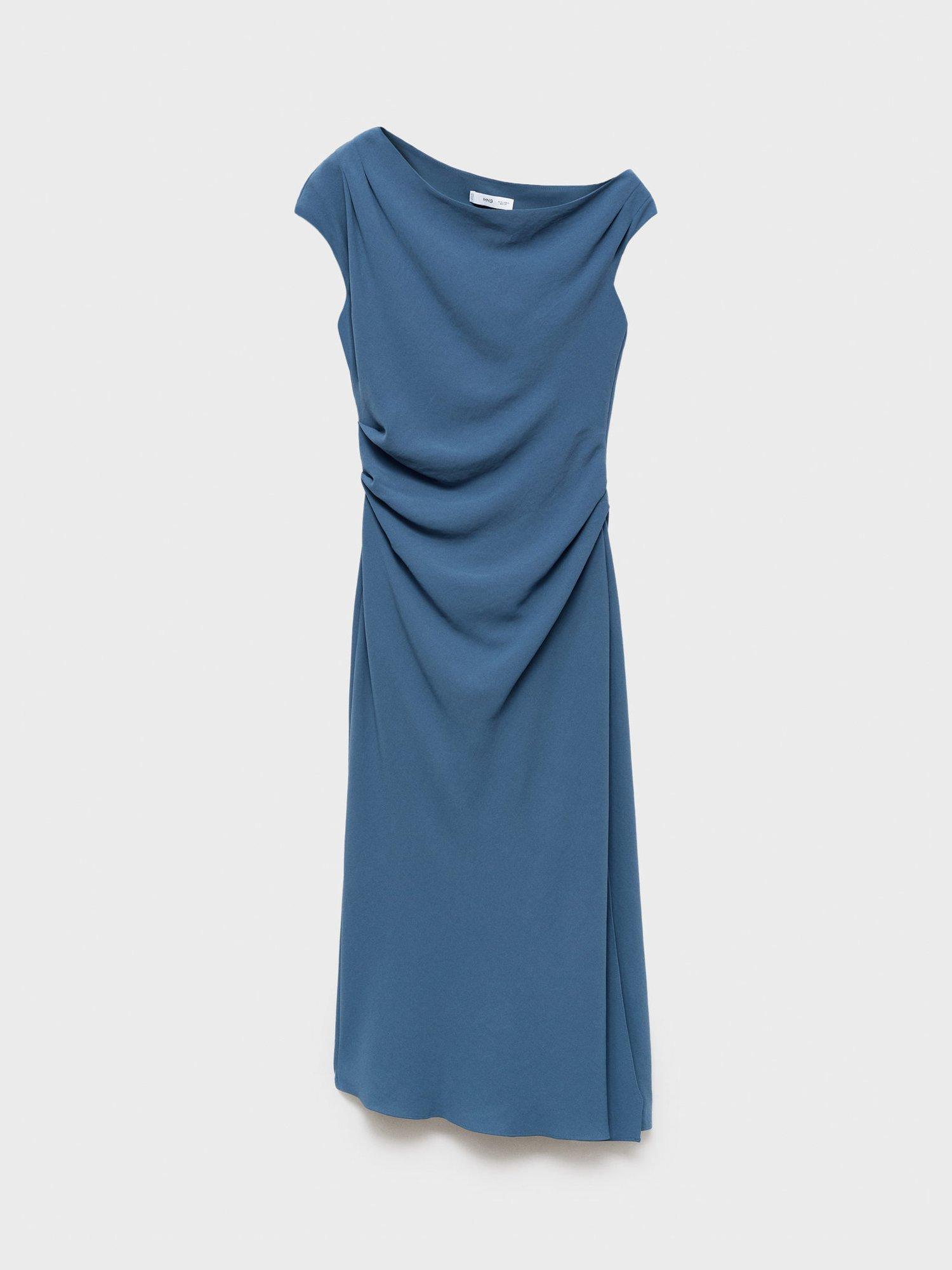 Product image 3 of 7, which shows Mango Gloria Ruched Asymmetrical Midi Dress , Medium Blue, 10