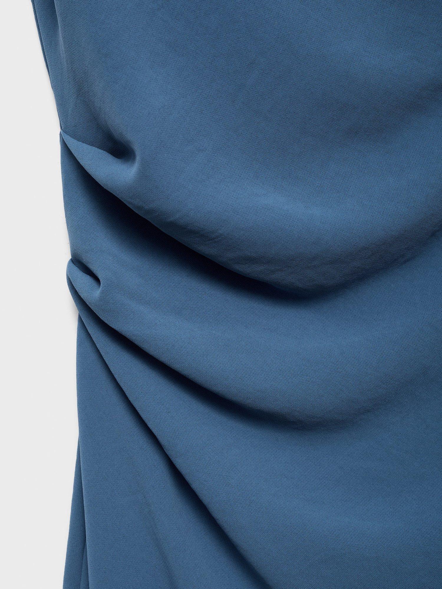 Product image 7 of 7, which shows Mango Gloria Ruched Asymmetrical Midi Dress , Medium Blue, 10