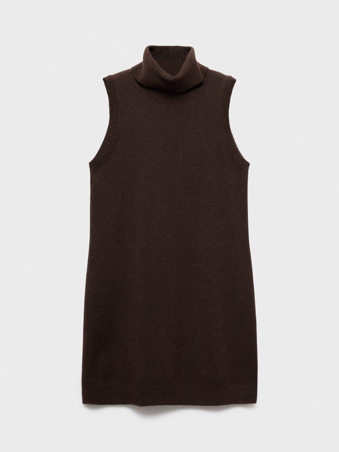 Product image 3 of 8, which shows Mango Nekke Turtleneck Sleeveless Mini Jumper Dress, Dark Brown, 10