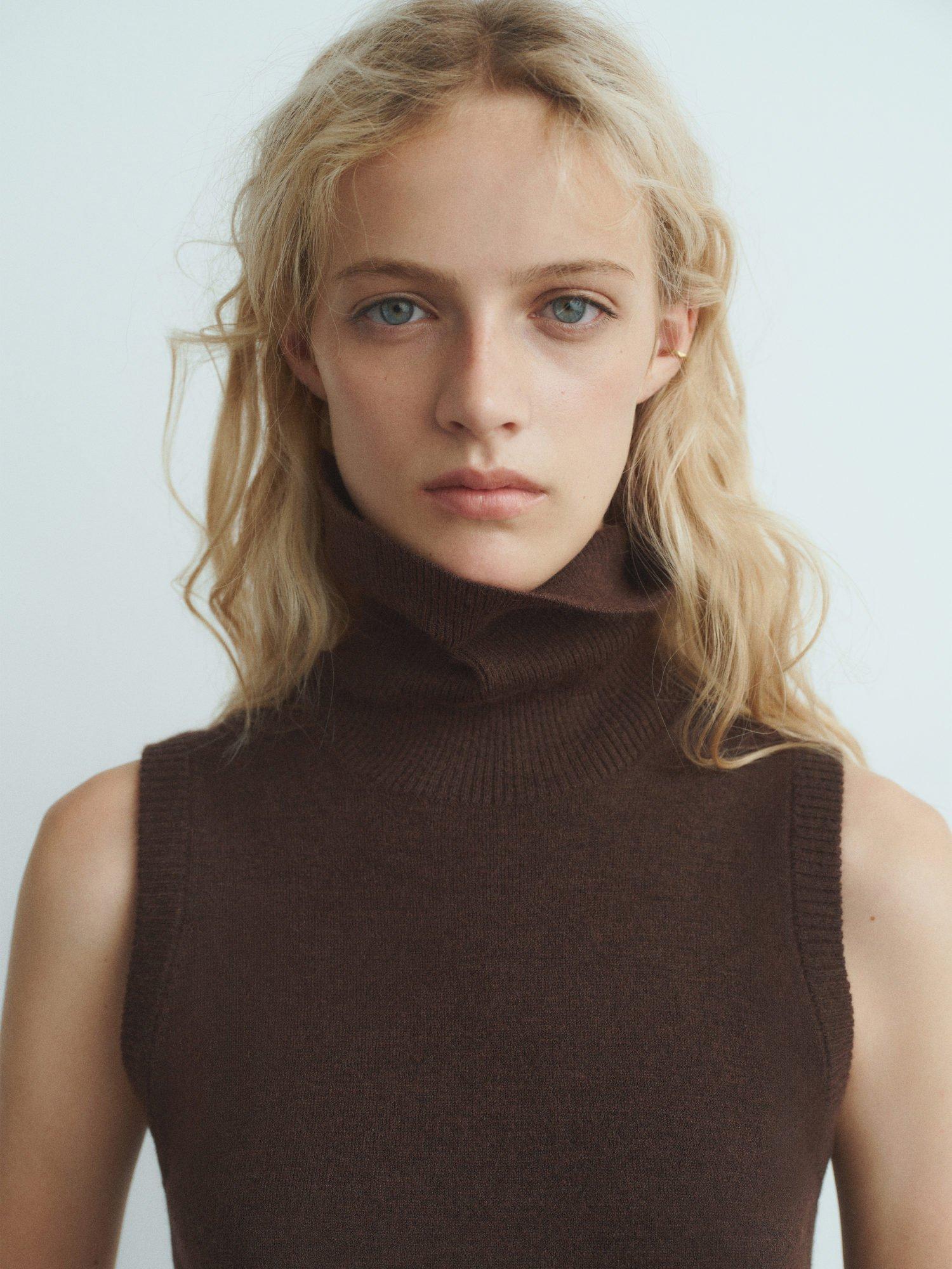 Product image 6 of 8, which shows Mango Nekke Turtleneck Sleeveless Mini Jumper Dress, Dark Brown, 10