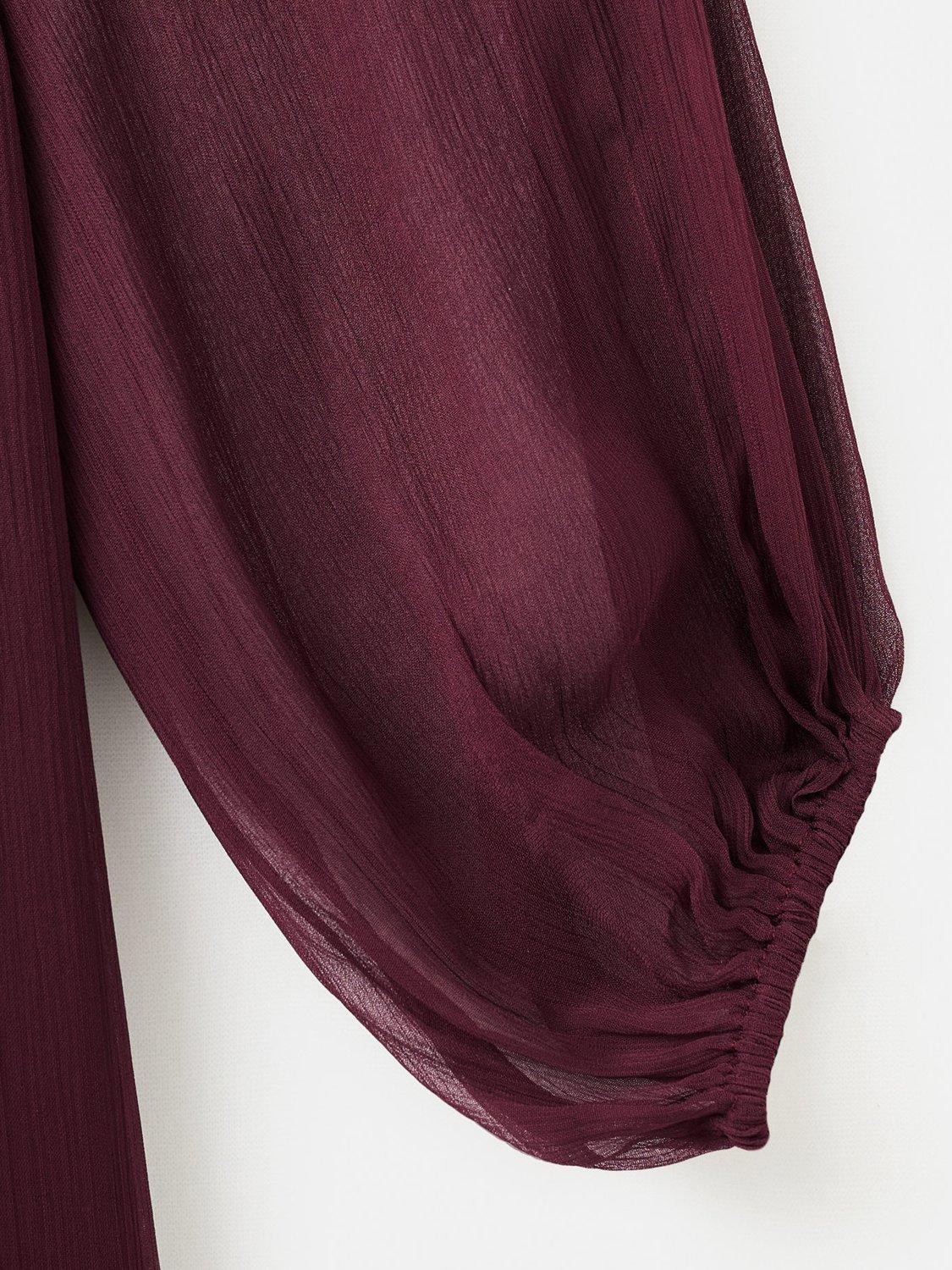 Product image 5 of 8, which shows Mango Saba Strapless Ruffle Tiered Bardot Neck Maxi Dress , Dark Red, 10