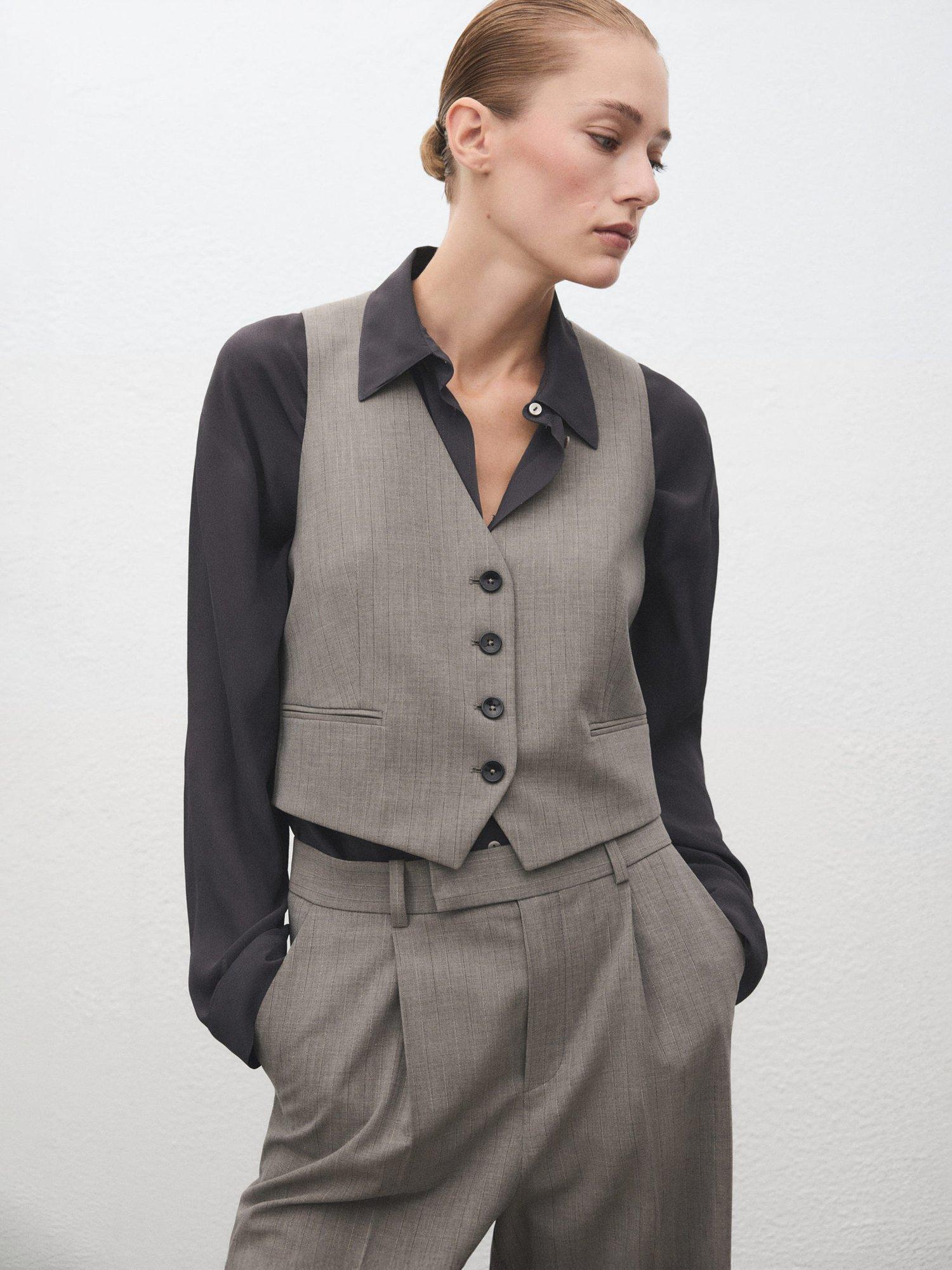 Product image 1 of 8, which shows Mango Puglia Pinstripe Wool Blend Waistcoat, Grey, XXXL