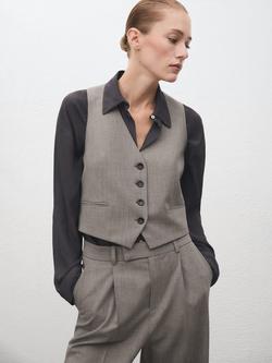 Mango Puglia Pinstripe Wool Blend Waistcoat, Grey, Grey