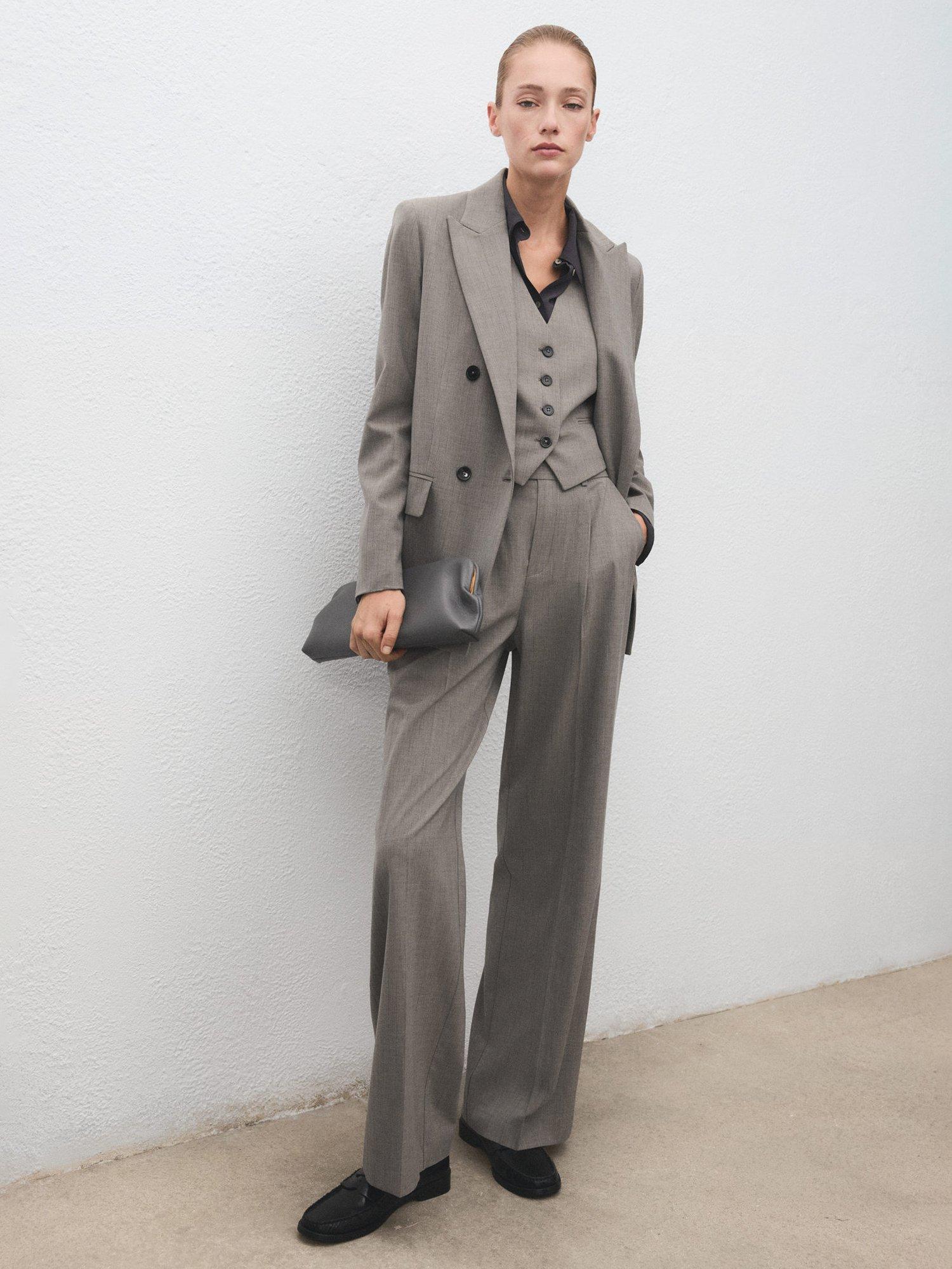 Product image 2 of 8, which shows Mango Puglia Pinstripe Wool Blend Waistcoat, Grey, XXXL