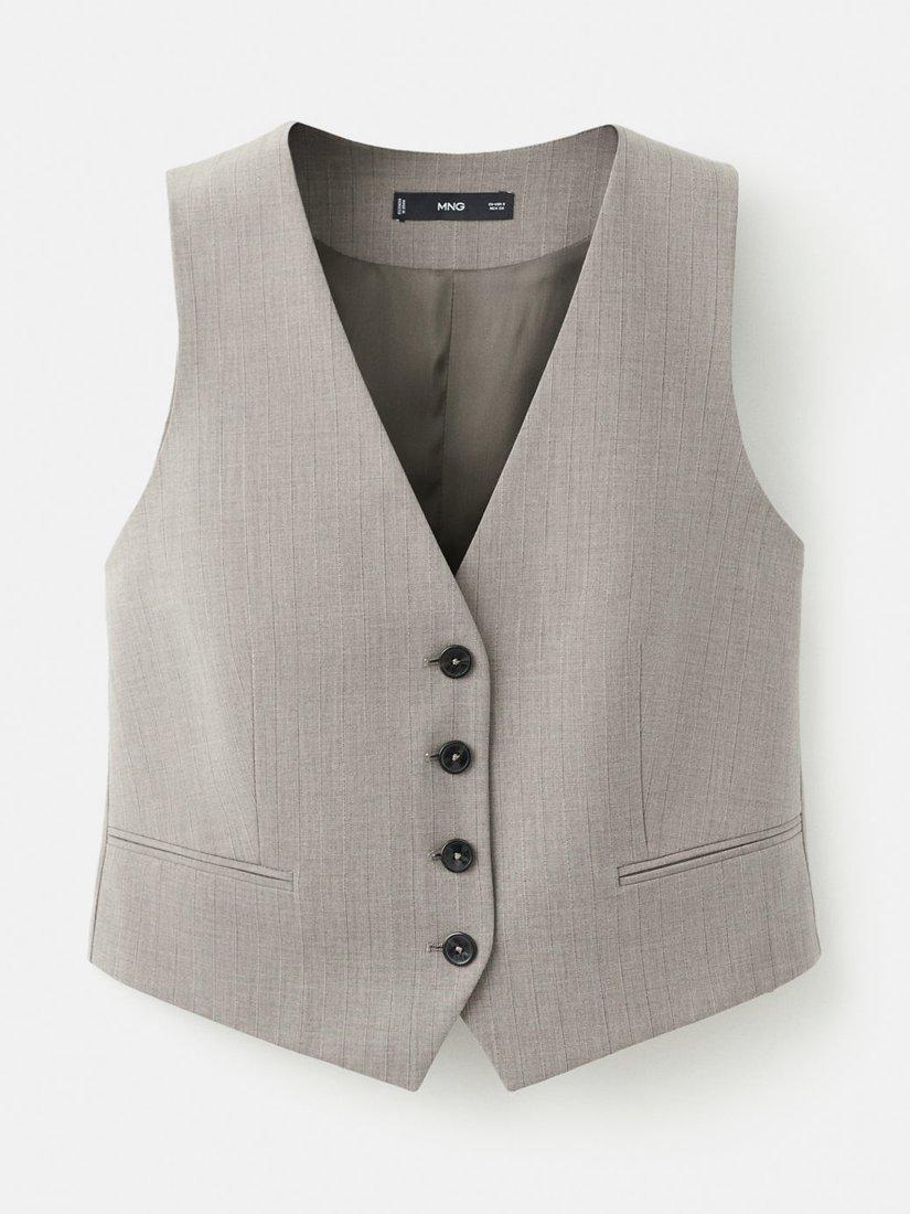 Product image 3 of 8, which shows Mango Puglia Pinstripe Wool Blend Waistcoat, Grey, XXXL
