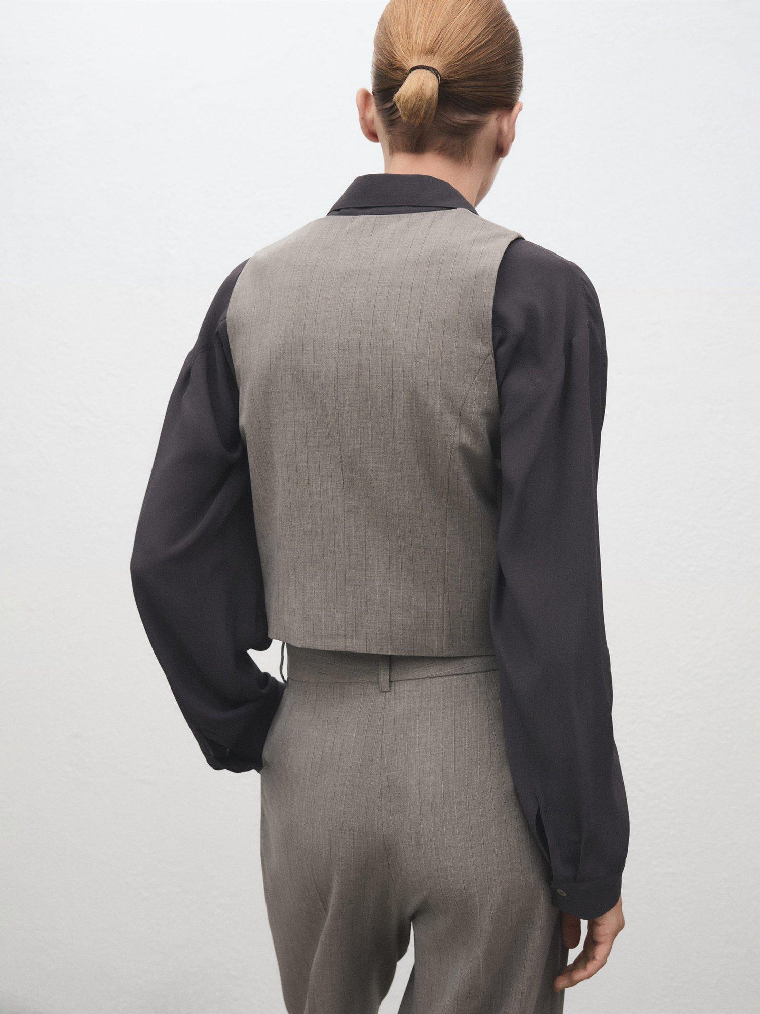 Product image 4 of 8, which shows Mango Puglia Pinstripe Wool Blend Waistcoat, Grey, XXXL