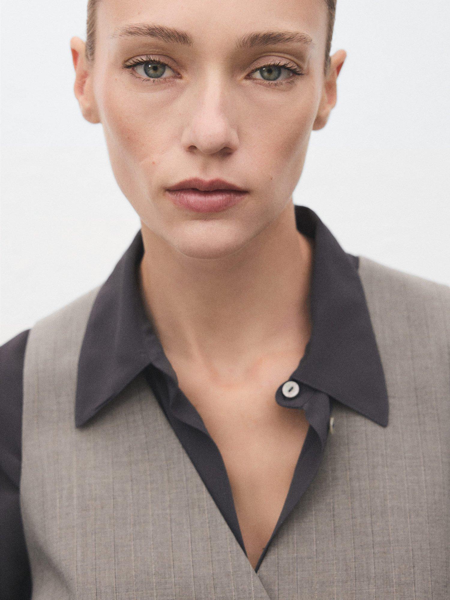 Product image 6 of 8, which shows Mango Puglia Pinstripe Wool Blend Waistcoat, Grey, XXXL