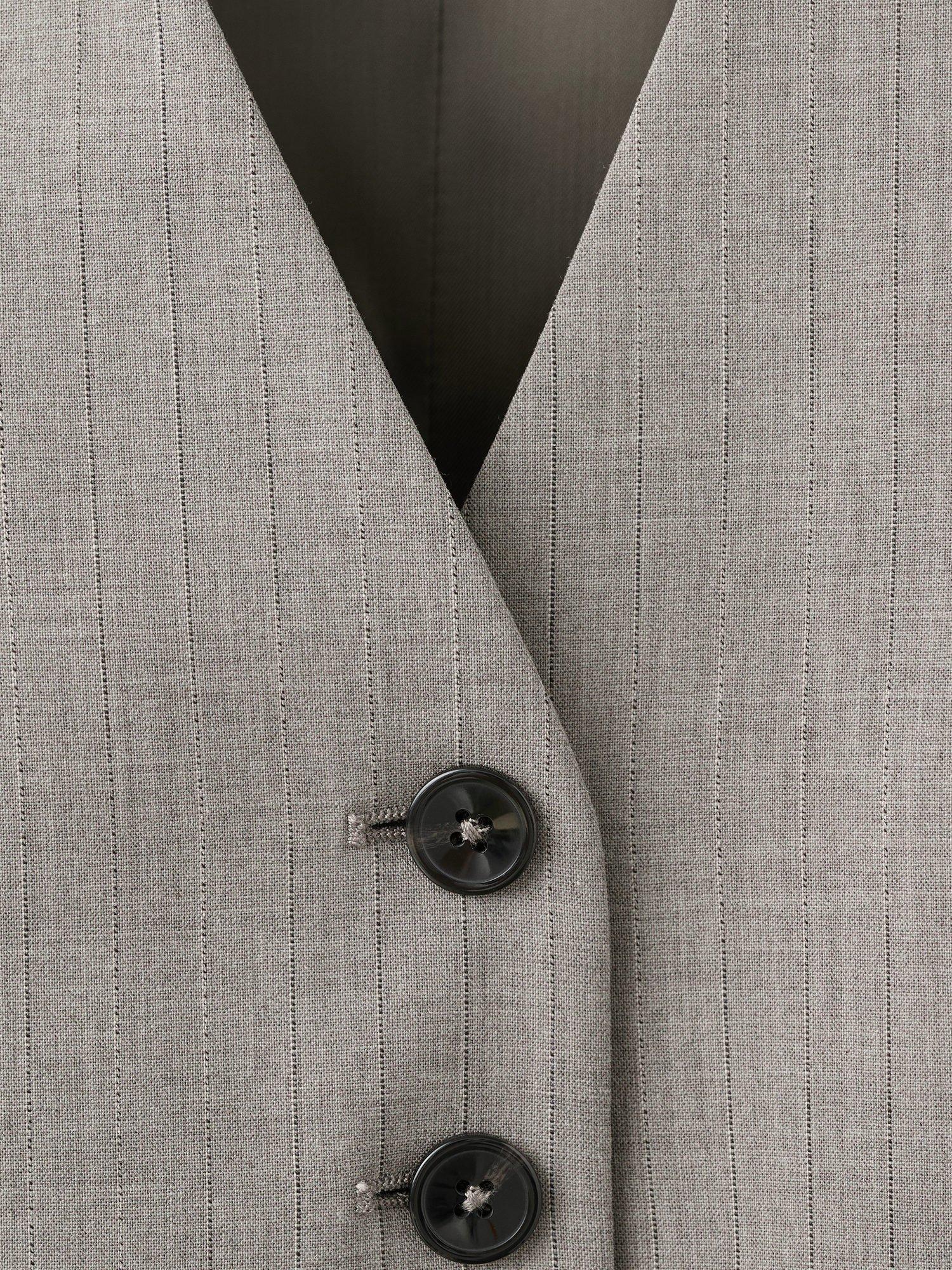Product image 8 of 8, which shows Mango Puglia Pinstripe Wool Blend Waistcoat, Grey, XXXL