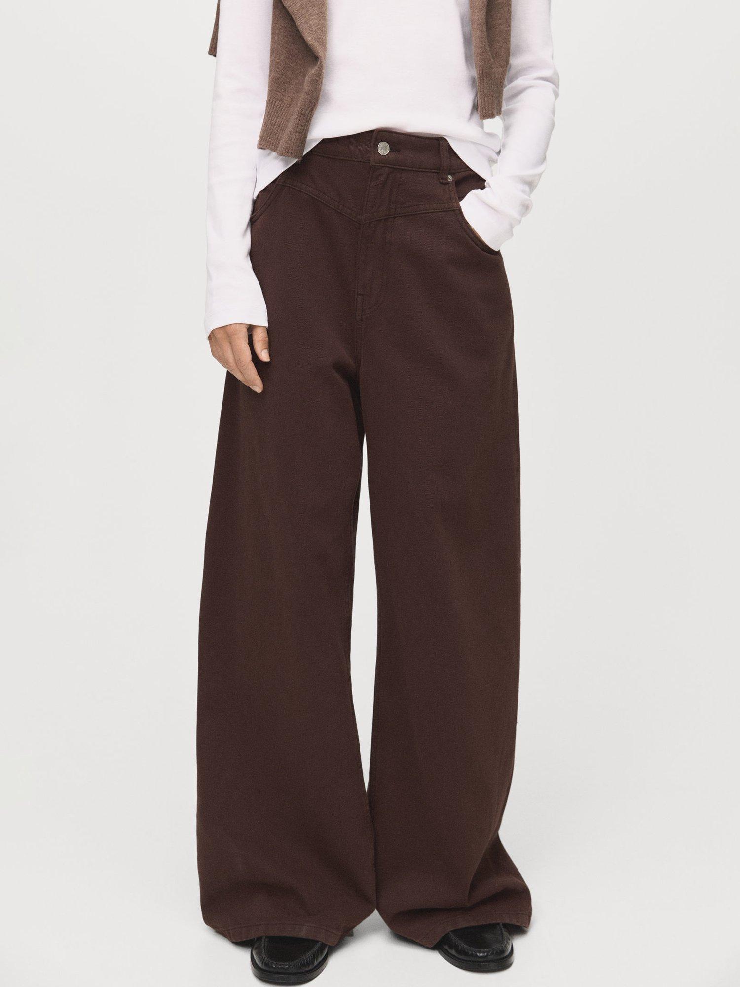 Product image 1 of 7, which shows Mango Blair Wid Leg Cotton Jeans , Dark Brown, 10