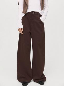 Mango Blair Wid Leg Cotton Jeans, Dark Brown
