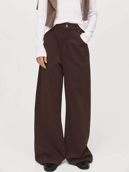 Mango Blair Wid Leg Cotton Jeans, Dark Brown