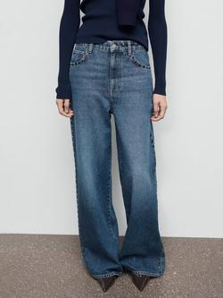 Mango Studded Mid Rise Denim Jeans, Open Blue