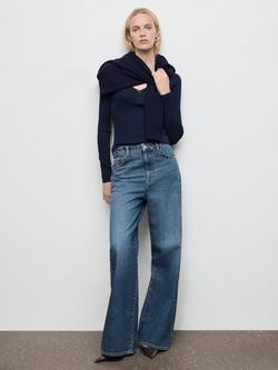 Mango Studded Mid Rise Denim Jeans - view 2, Open Blue