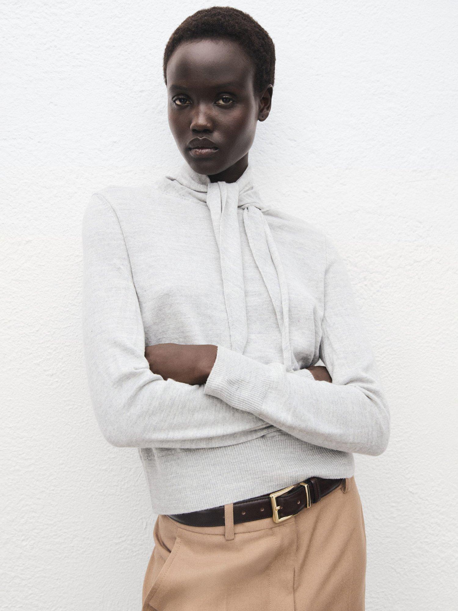 Product image 1 of 8, which shows Mango Amaio Tie-Neck Jersey Sweater , Grey, S