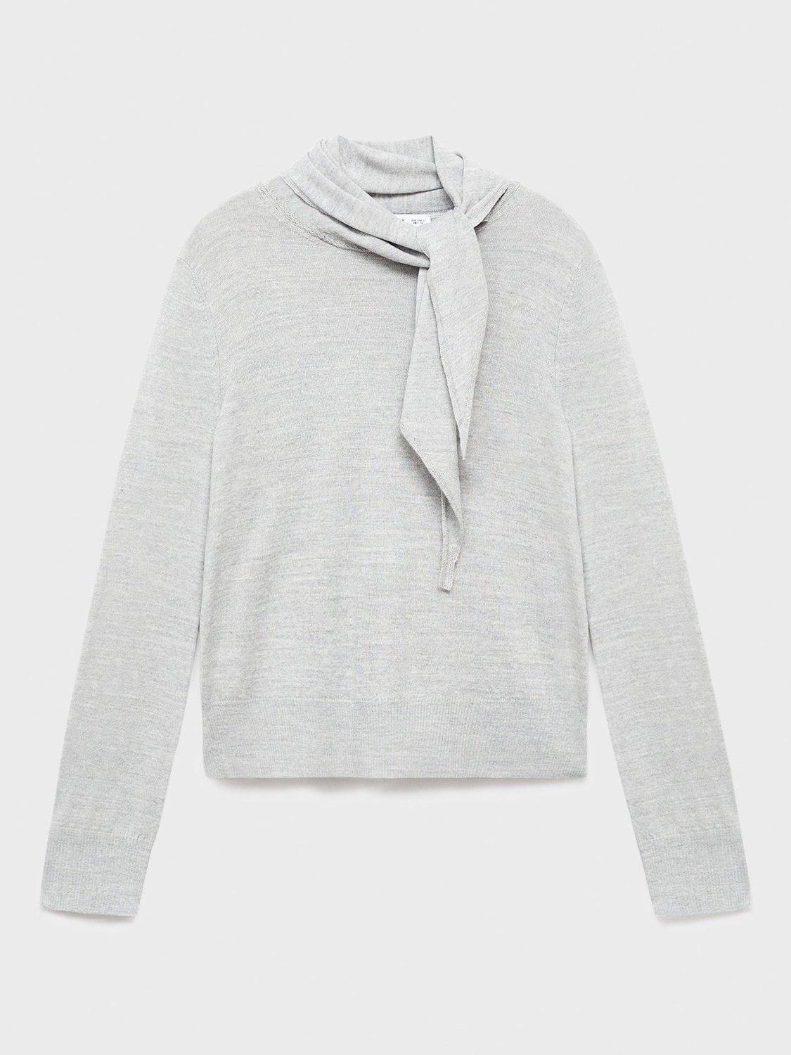 Product image 3 of 8, which shows Mango Amaio Tie-Neck Jersey Sweater , Grey, S