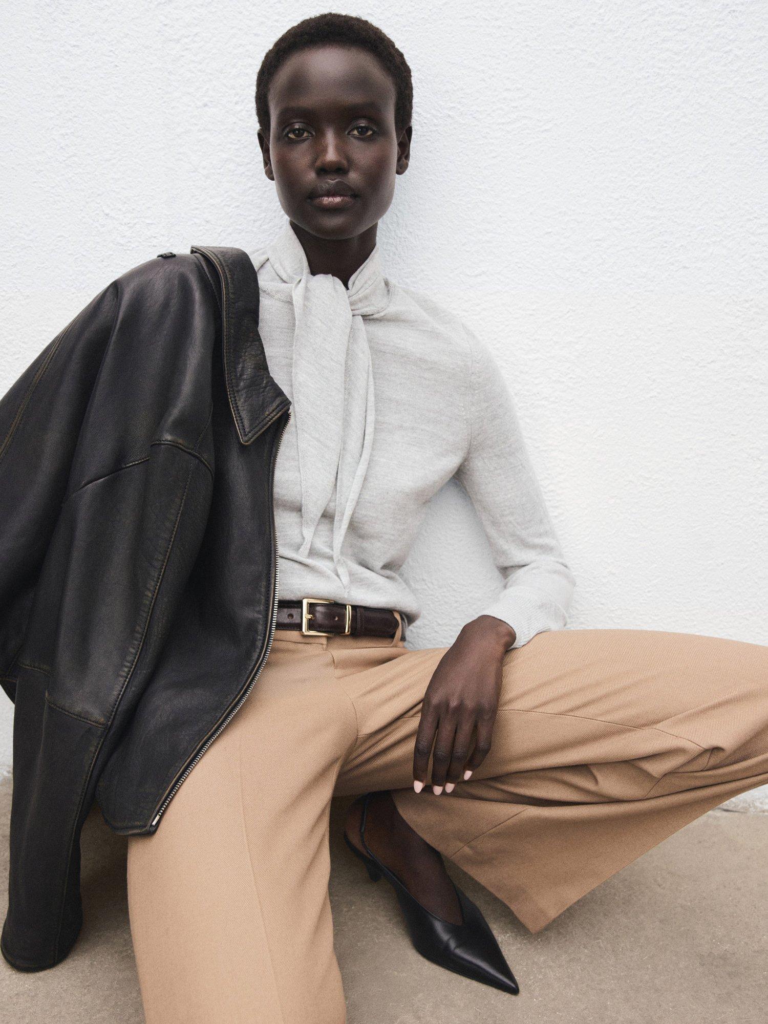 Product image 7 of 8, which shows Mango Amaio Tie-Neck Jersey Sweater , Grey, S