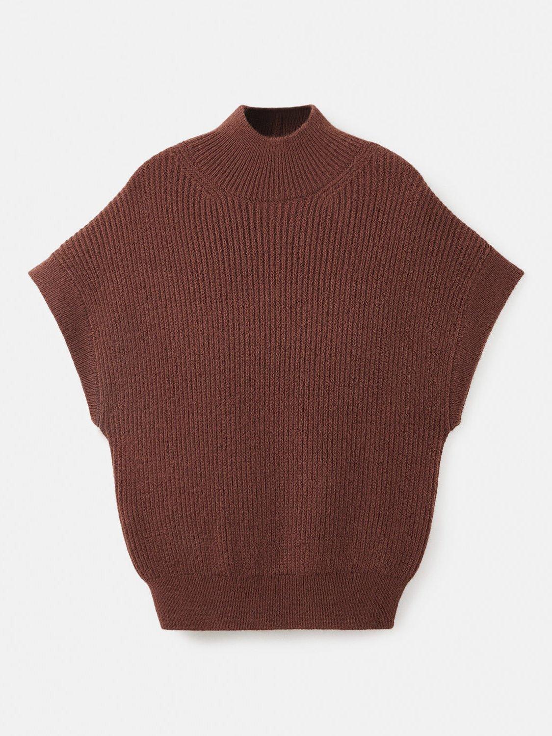 Product image 3 of 6, which shows Mango Perkins-Neck Short-Sleeved Sweater, Brown, S