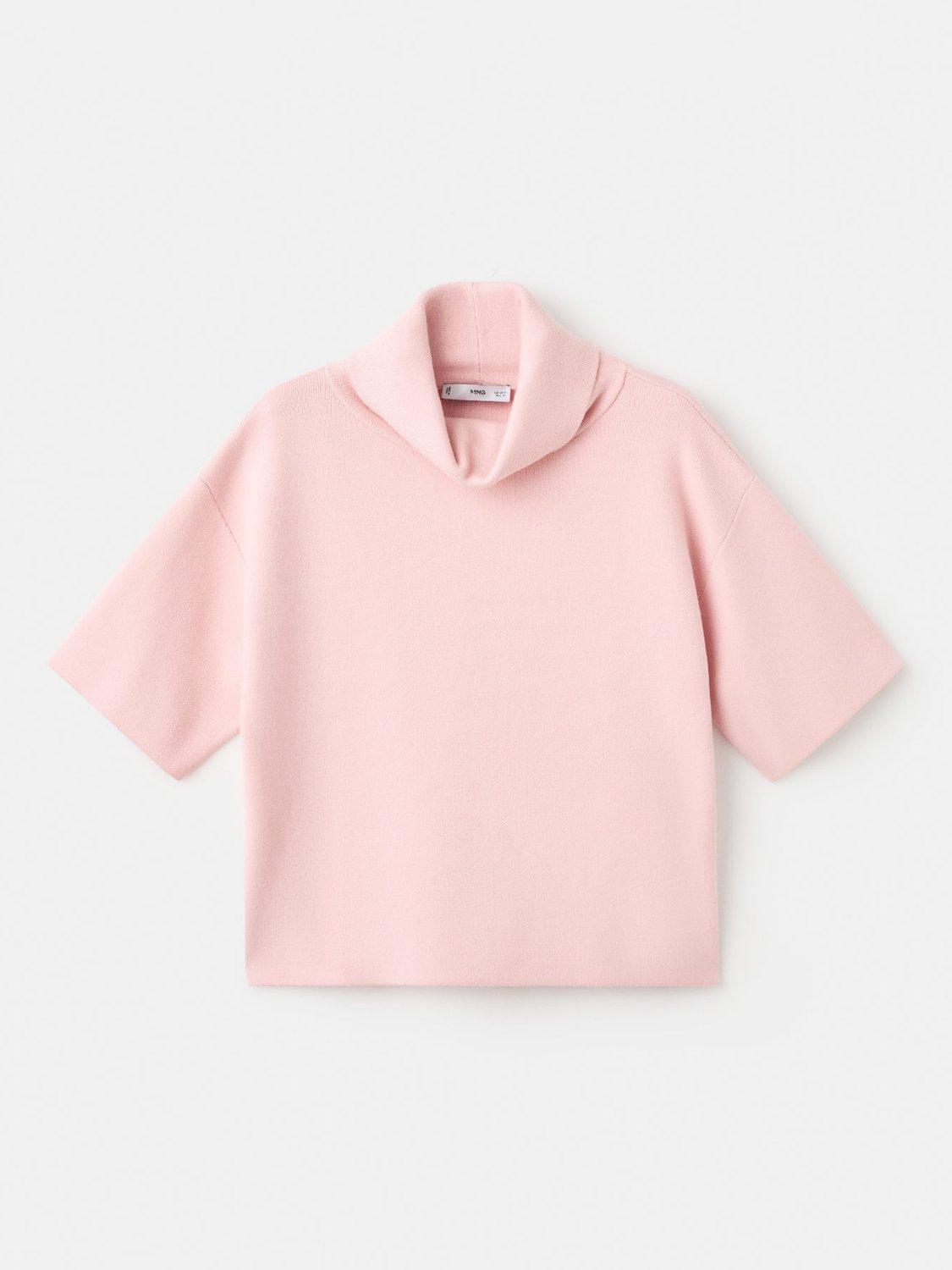 Product image 3 of 7, which shows Mango Comfy Short-Sleeved Turtleneck Sweater, Pink, S