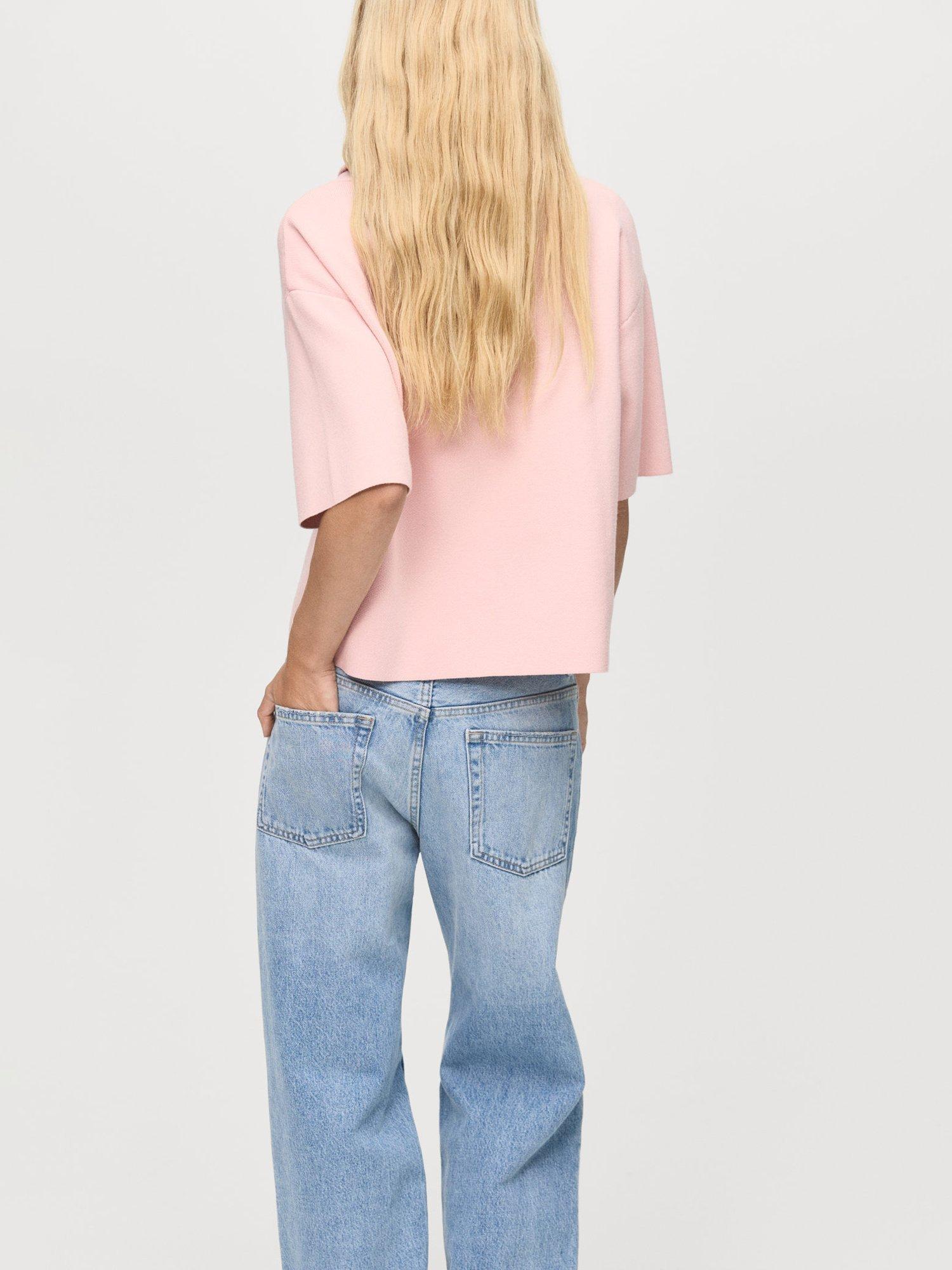 Product image 4 of 7, which shows Mango Comfy Short-Sleeved Turtleneck Sweater, Pink, S