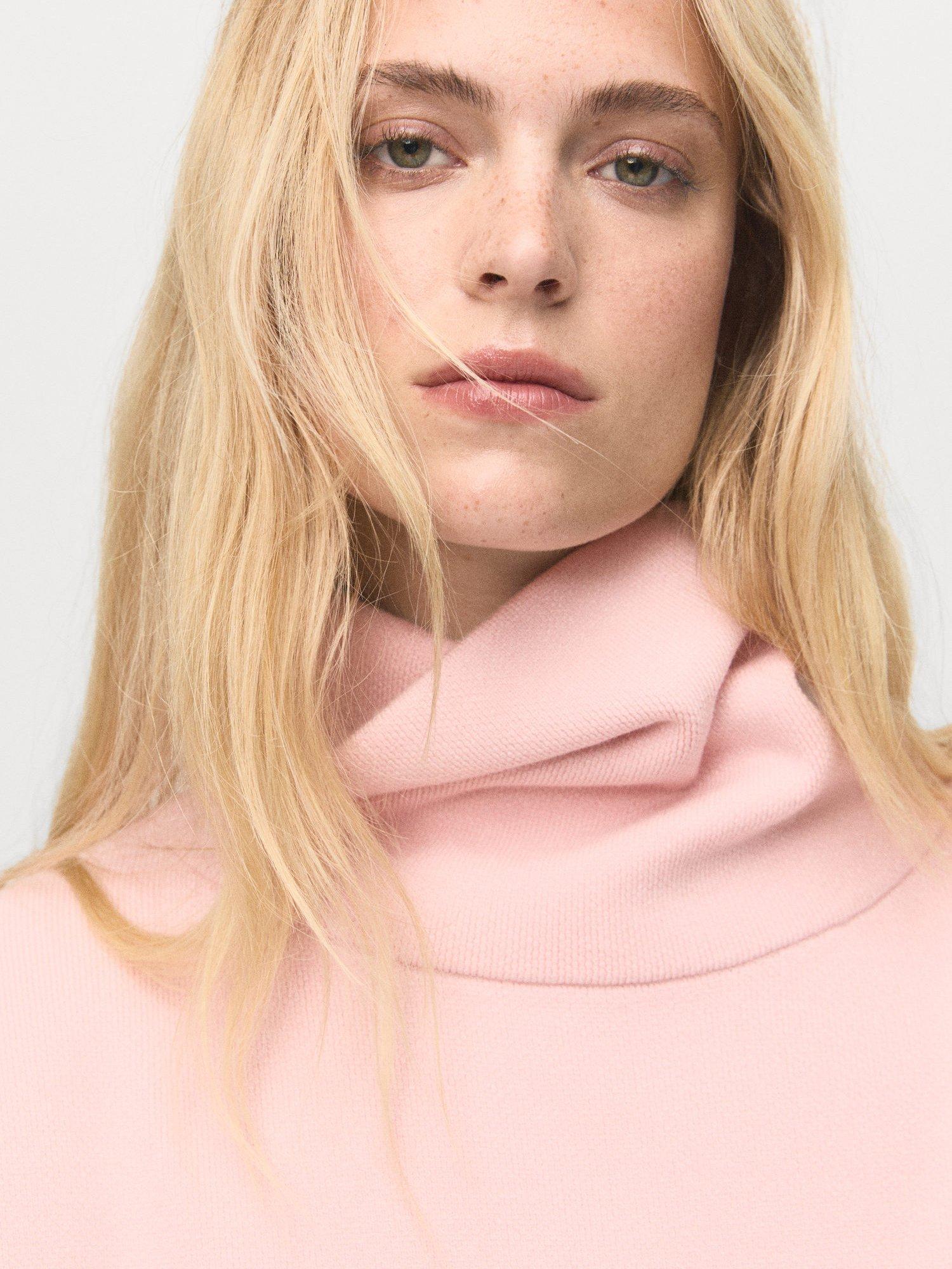 Product image 6 of 7, which shows Mango Comfy Short-Sleeved Turtleneck Sweater, Pink, S
