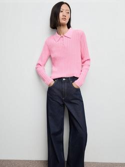 Mango Dijon Polo-Neck Ribbed Sweater, Pink