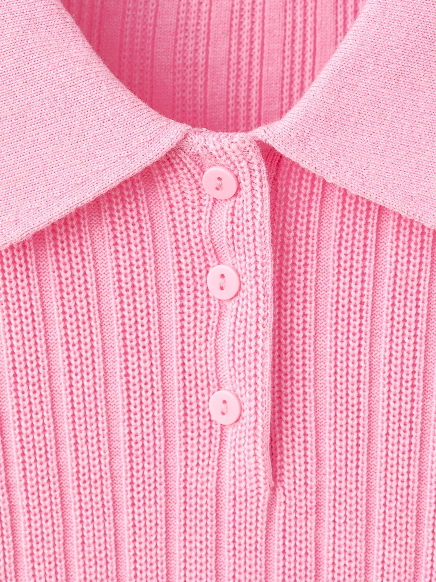 Product image 7 of 7, which shows Mango Dijon Polo-Neck Ribbed Sweater , Pink, XS