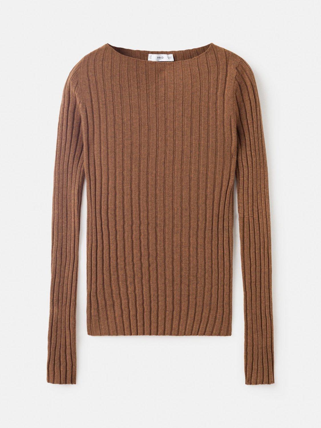 Product image 3 of 8, which shows Mango Flurry Boat Neck Fine-Knit Ribbed Sweater , Dark Brown, L
