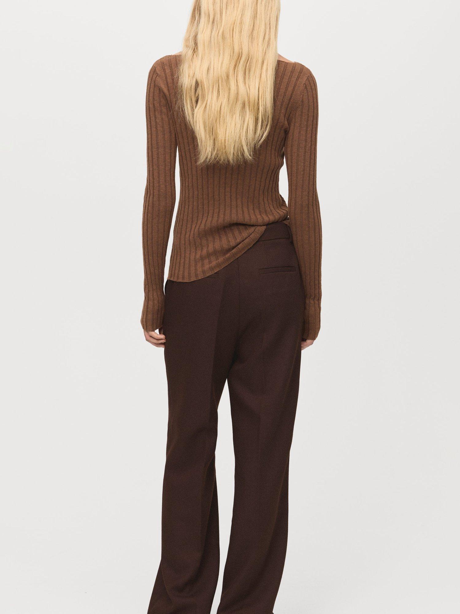 Product image 4 of 8, which shows Mango Flurry Boat Neck Fine-Knit Ribbed Sweater , Dark Brown, L