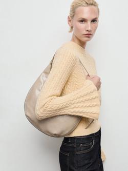 Mango Huevo Crew Neck Cable Knit Sweater, Yellow