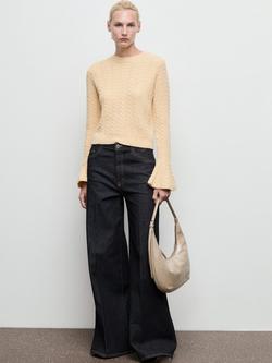 Mango Huevo Crew Neck Cable Knit Sweater - view 2, Yellow