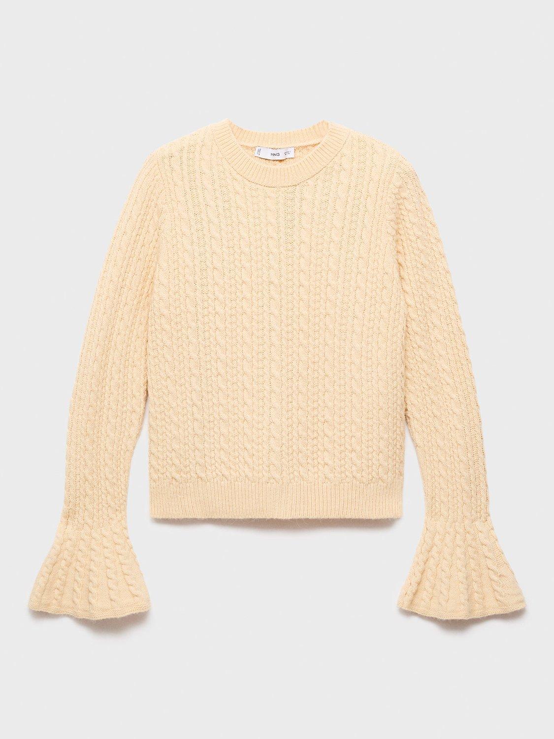 Product image 3 of 8, which shows Mango Huevo Crew Neck Cable Knit Sweater , Yellow, S