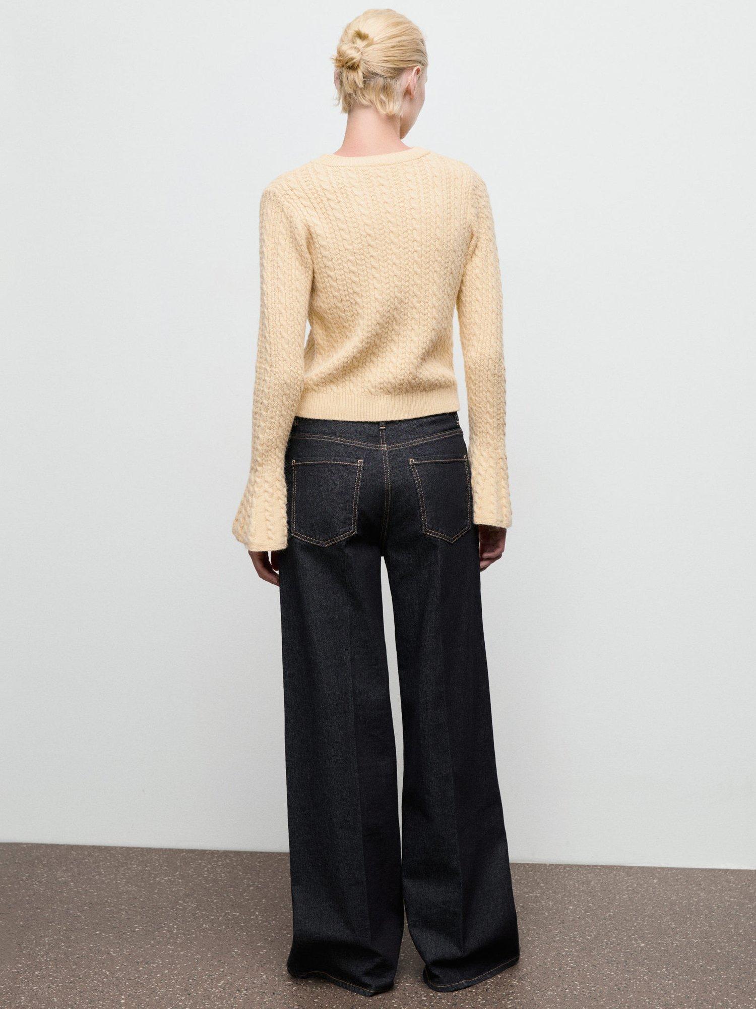 Product image 4 of 8, which shows Mango Huevo Crew Neck Cable Knit Sweater , Yellow, S