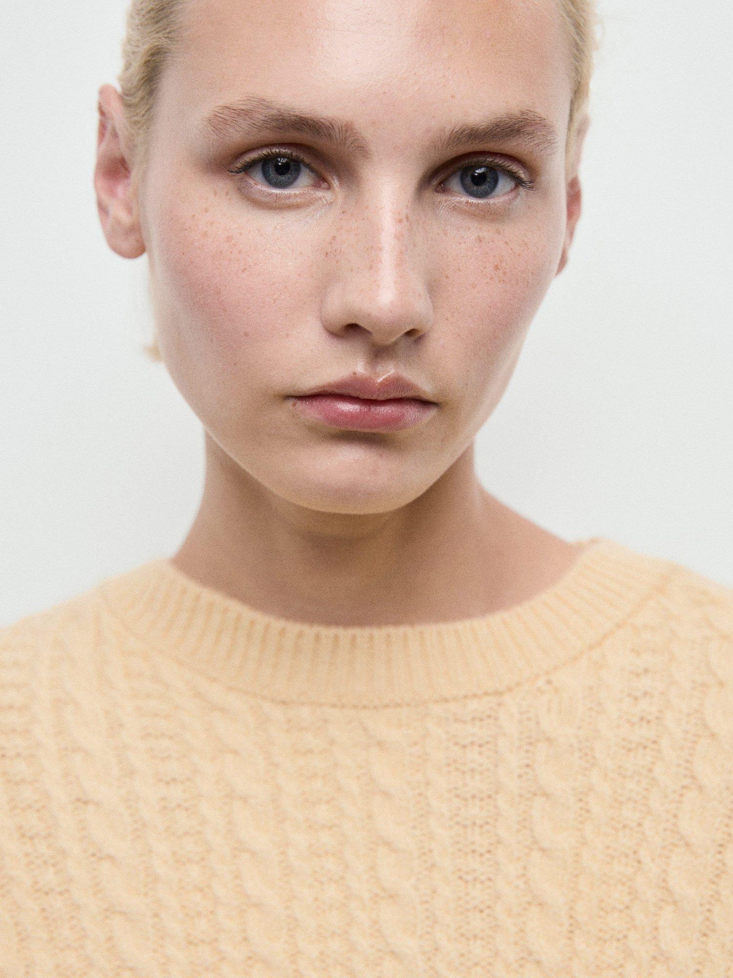 Product image 6 of 8, which shows Mango Huevo Crew Neck Cable Knit Sweater , Yellow, S