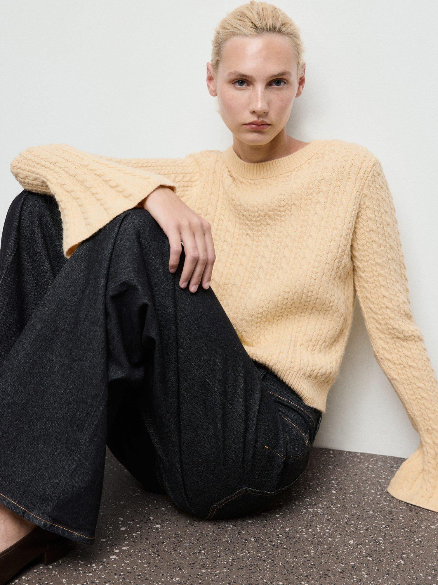 Product image 7 of 8, which shows Mango Huevo Crew Neck Cable Knit Sweater , Yellow, S