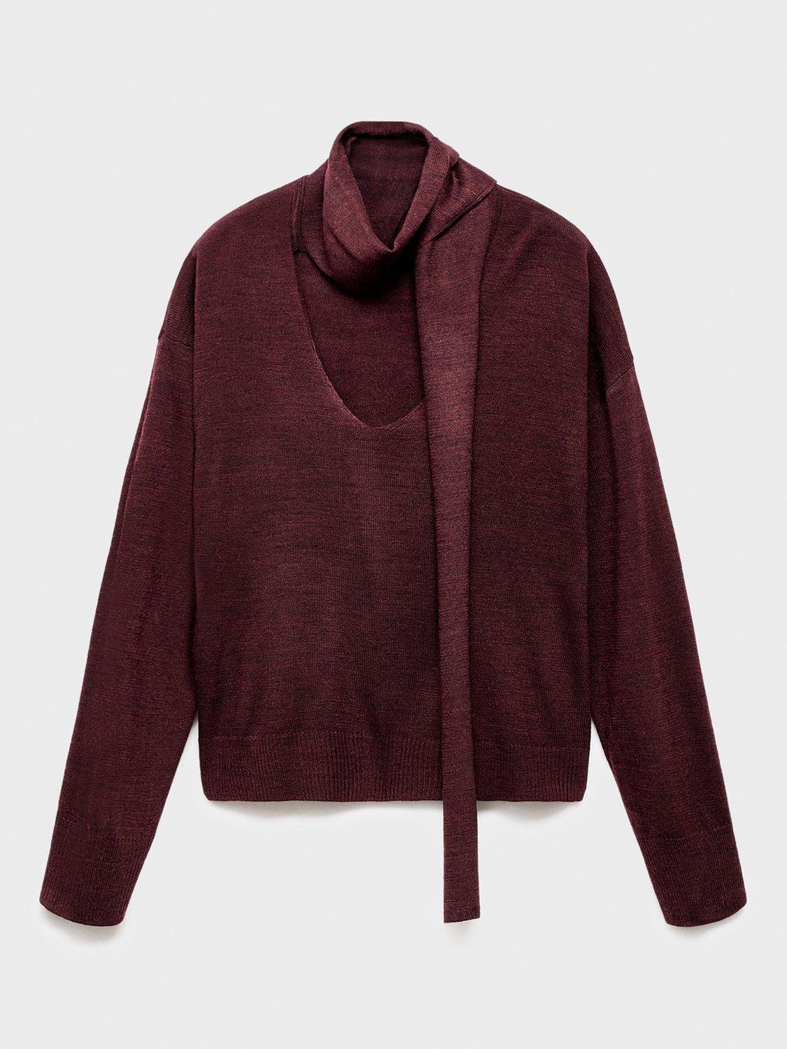 Product image 3 of 7, which shows Mango Laia Fine-Knit Wool Sweater , Dark Red, XS