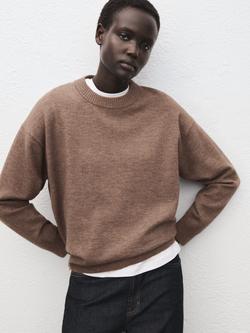 Mango Nekko Oversized Sweater Ribbed Trim, Medium Brown