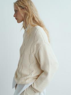 Mango Trenzas Crew Neck Cotton Blend Sweater - view 2, Natural White