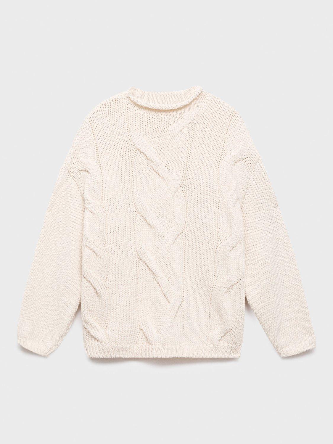Product image 3 of 8, which shows Mango Trenzas Crew Neck Cotton Blend Sweater , Natural White, M