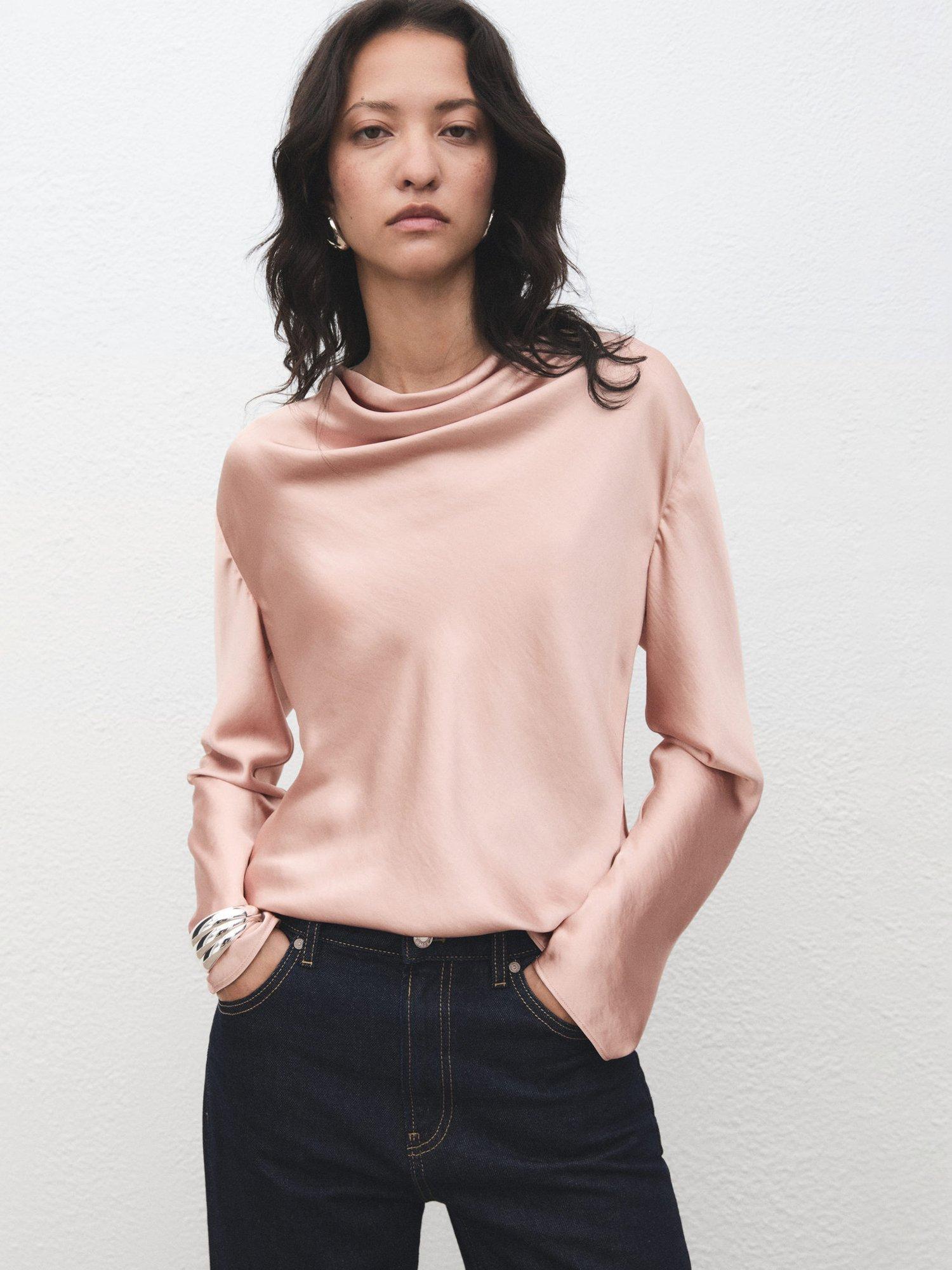 Product image 1 of 8, which shows Mango Marto Long Sleeve Cowl Neck Blouse , Lt-pastel Pink, 10