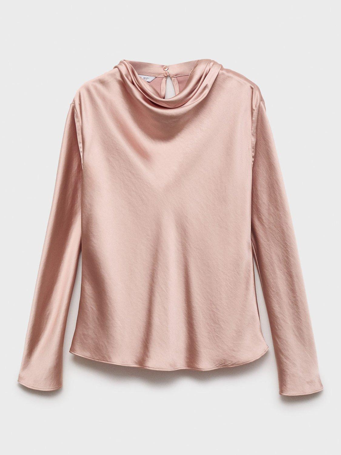 Product image 3 of 8, which shows Mango Marto Long Sleeve Cowl Neck Blouse , Lt-pastel Pink, 10
