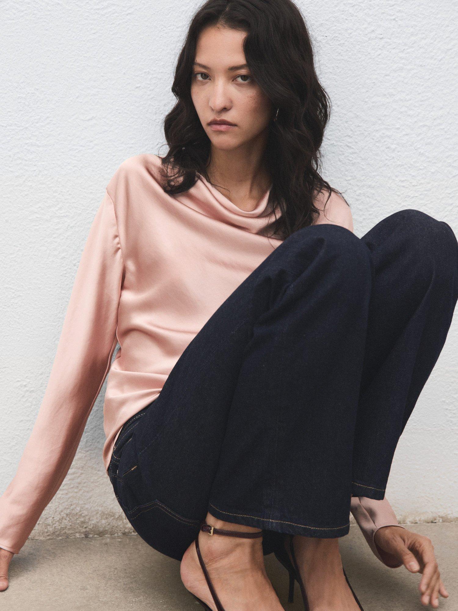 Product image 7 of 8, which shows Mango Marto Long Sleeve Cowl Neck Blouse , Lt-pastel Pink, 10