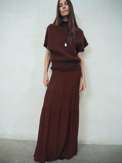 Mango Long Seam Knitted Floor-Grazing Skirt - view 2, Brown