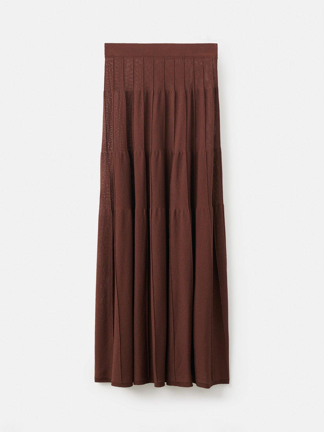 Product image 3 of 8, which shows Mango Long Seam Knitted Floor-Grazing Skirt, Brown, S