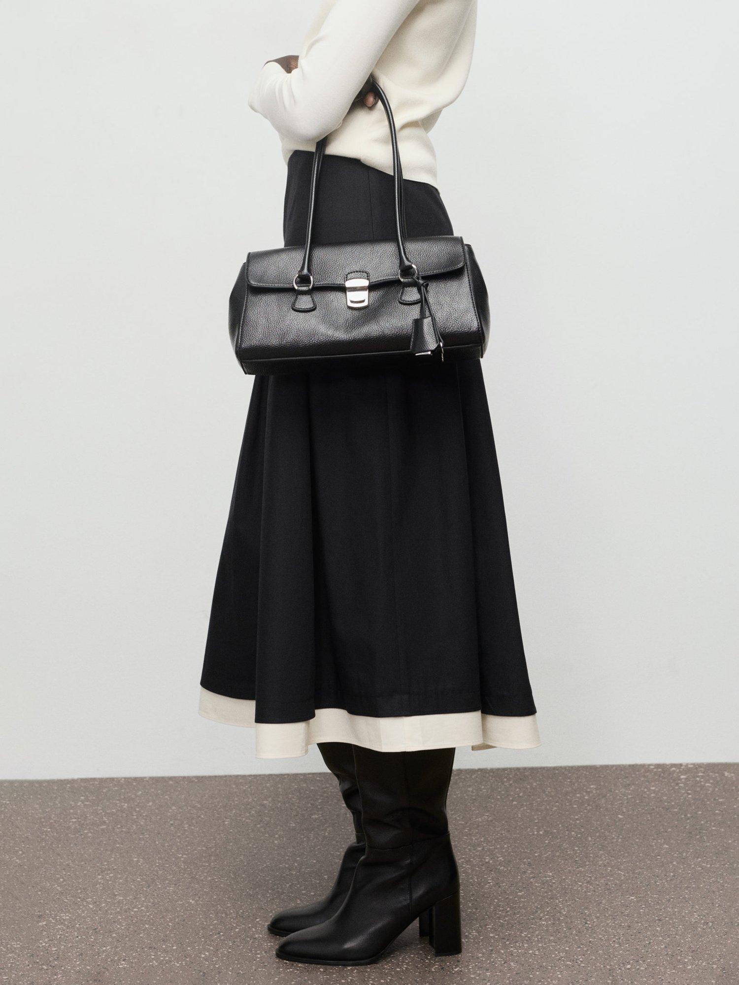 Product image 2 of 8, which shows Mango Olivia A-Line Cotton Midi Skirt, Black, 10