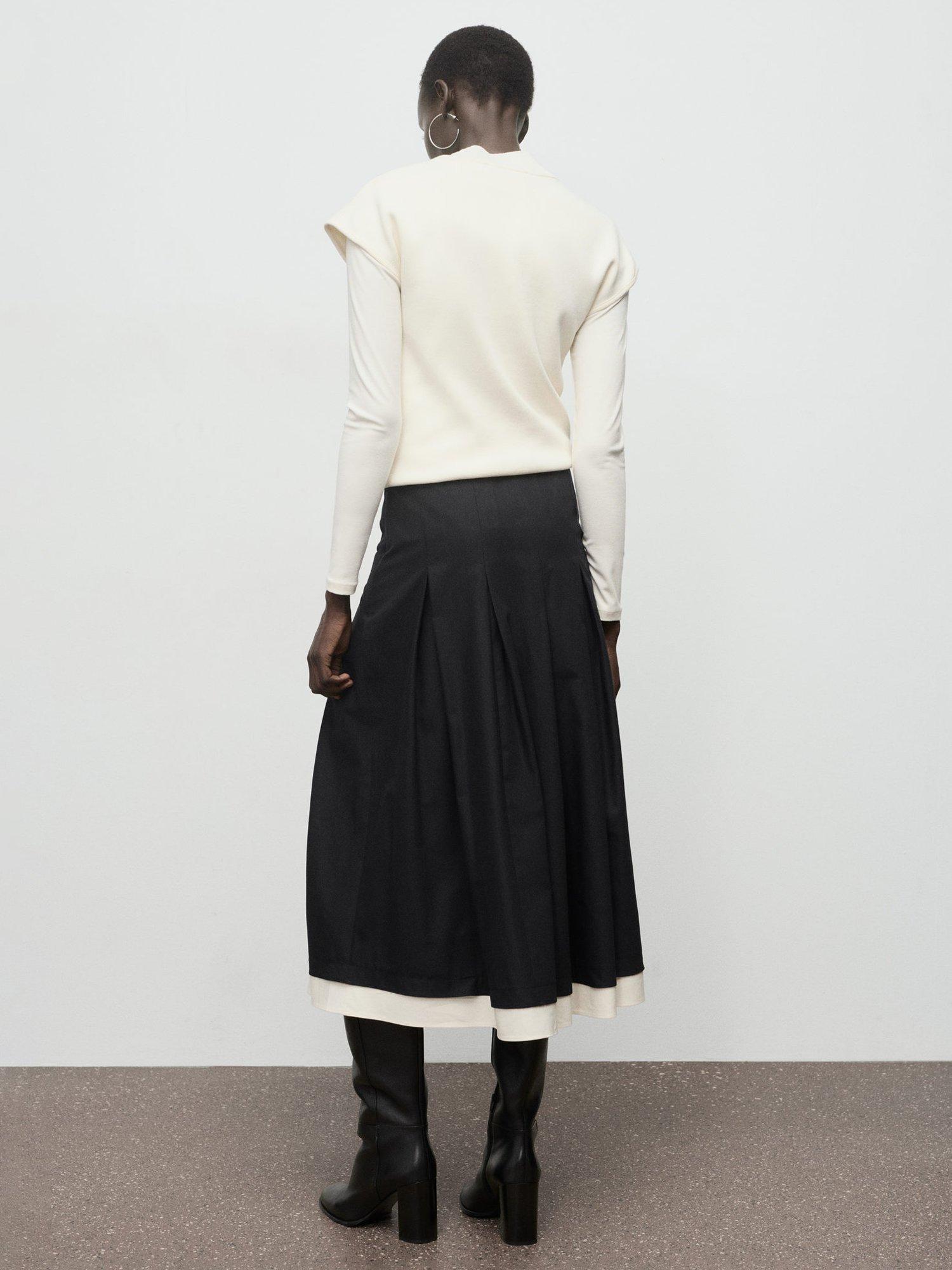 Product image 4 of 8, which shows Mango Olivia A-Line Cotton Midi Skirt, Black, 10